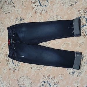 Jennifer Lopez blue stretch Capri jean factory distress rolled unfinished 6 EUC…